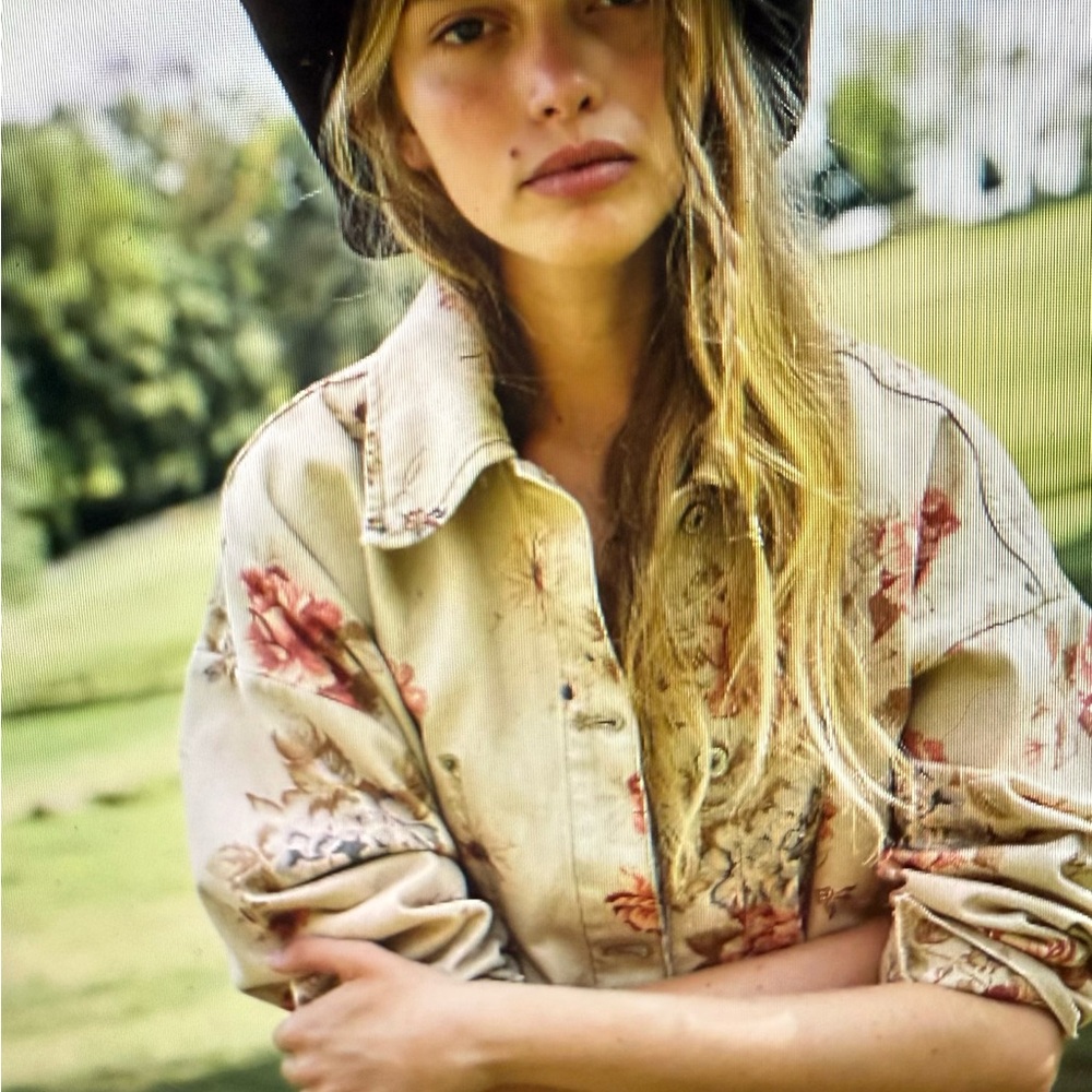We the free Avery printed denim jacket free people SOLD OUT xl
